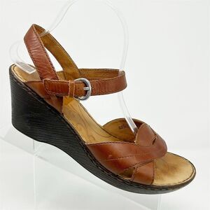 Born Women's Cognac Brown Leather Slingback Casual Wedge Sandals Size 10
